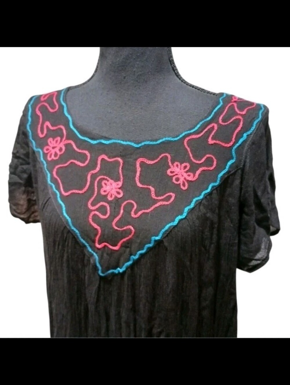 Seven Islands Embroidered Tie Dye Crinkle Rayon Maxi Dress Muu Muu - Picture 8 of 8